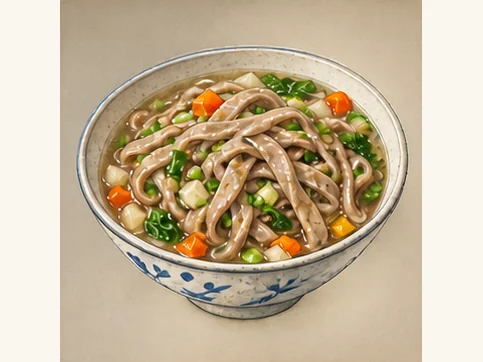 Wuqi chopped buckwheat noodles · 吴起剁荞面 · AI dish illustration
