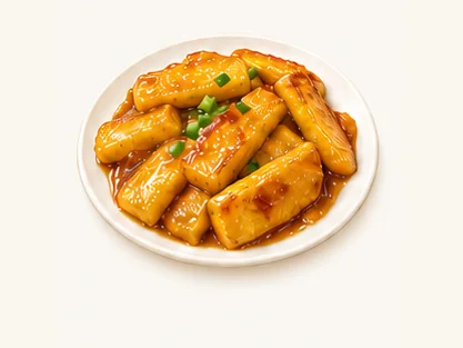 Huangyuan golden rice cakes · 黄元米果 · AI dish illustration