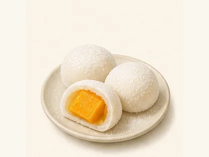 Cheung Chau mango mochi · 長洲芒果糯米糍 · AI dish illustration