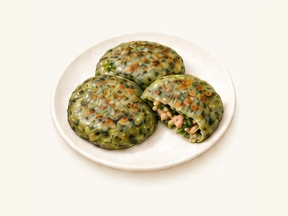 Anhui herb rice cakes · 安徽蒿子粑 · AI dish illustration