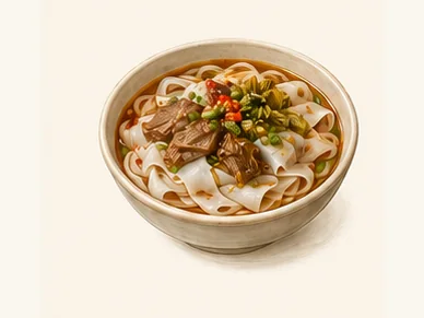 Tongren guoba rice noodles · 铜仁锅巴粉 · AI dish illustration