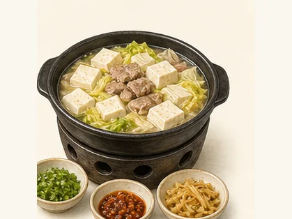 Liugou tofu brazier feast · 柳沟火盆锅豆腐宴 · AI dish illustration
