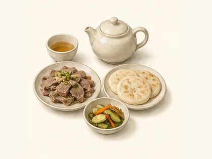 Wuzhong morning-tea meal · 吴忠早茶 · AI dish illustration