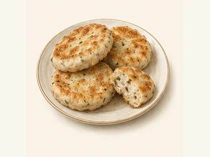 Jinshan fish cakes · 金山米鱼饼 · AI dish illustration