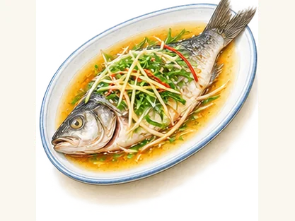 Shiti steamed fish · 达川石梯蒸鱼 · AI dish illustration