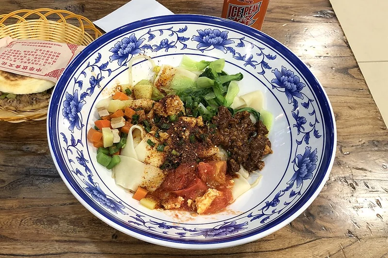 Biangbiang noodles at the Shaanxi-style Qintangyizhan restaurant in Tianzhu, Beijing, April 2020