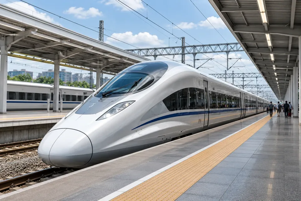 AI illustration: A high-speed train beside a station platform
