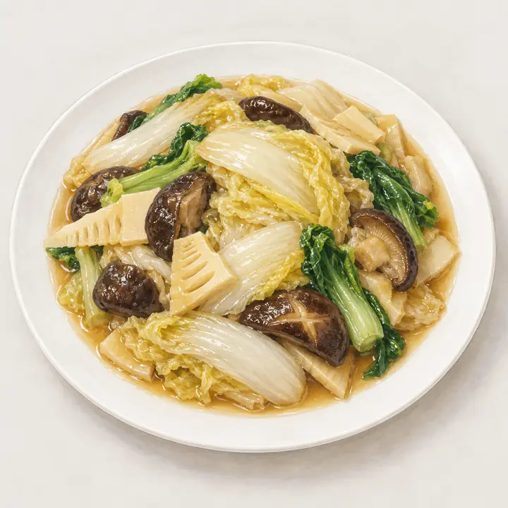 Tianjin Braised Vegetable Assortment · 扒全素 · AI dish illustration