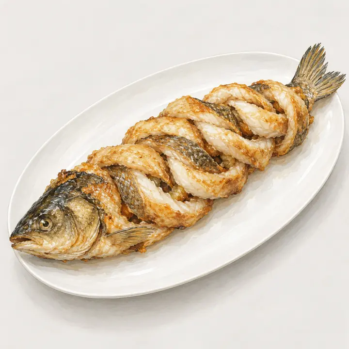 Tianjin Twist-Shaped Fish · 麻花鱼 · AI dish illustration