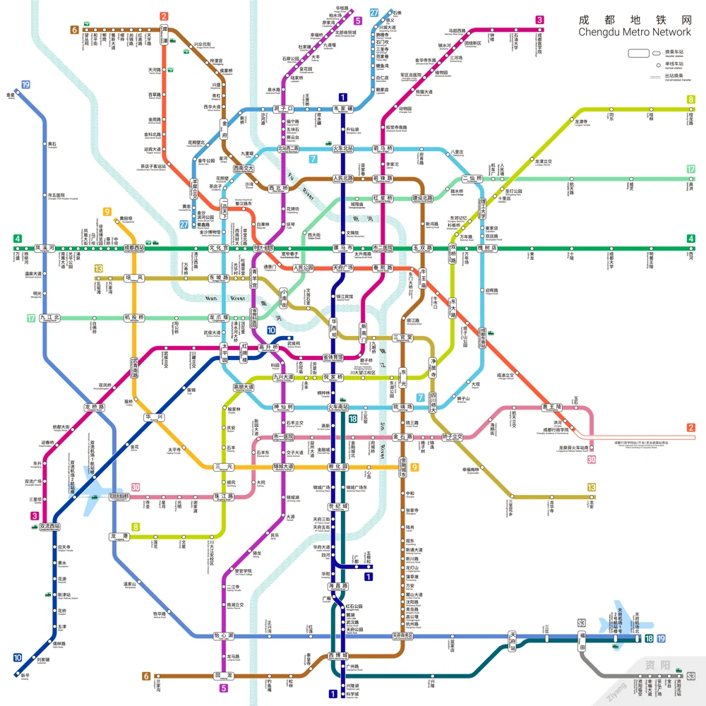 Chengdu rail network diagram · 成都轨道交通线路图