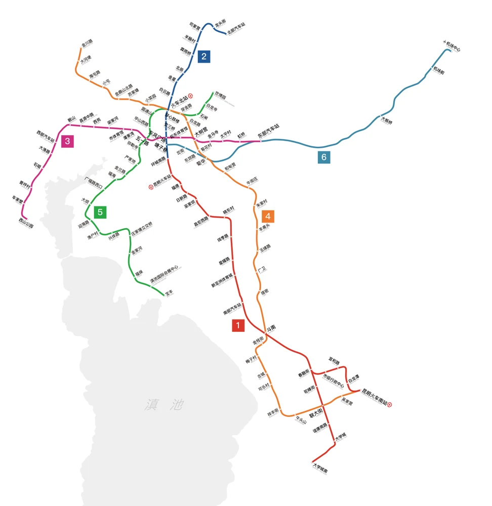 Kunming rail network diagram · 昆明轨道交通线路图