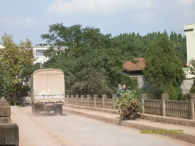 Lezhi County (乐至县) — representative view · 树木环绕的纪念雕像与步行道