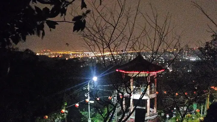 Taishan District (泰山區) — representative view · 夜色中的山坡亭子和城市灯光
