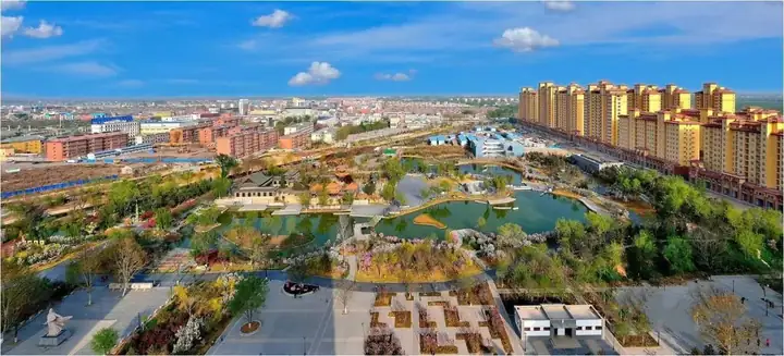 Lingcheng District (陵城区) — representative view · 陵城区城市公园航拍