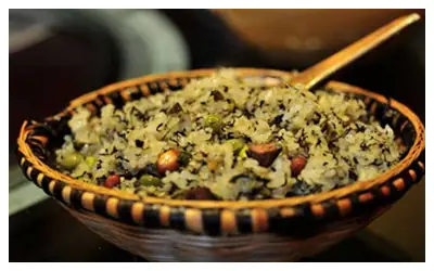 Wild Greens and Cured Pork Sticky Rice (社饭) — dish photograph