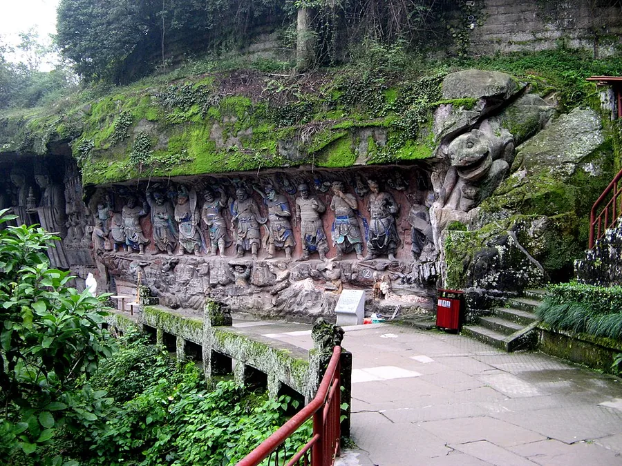 Rock carvings at the entrance to Baodingshan, within the Dazu Rock Carvings, Chongqing.