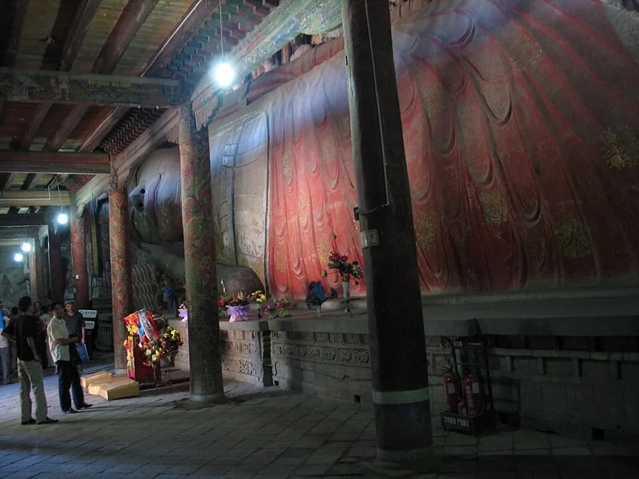 The reclining Buddha inside the Giant Buddha Temple (Dafo Si), Zhangye, Gansu.