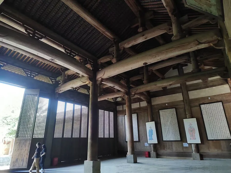 The timber interior of Luo Dongshu Ancestral Hall in Chengkan, Huangshan, Anhui; 16 May 2023.