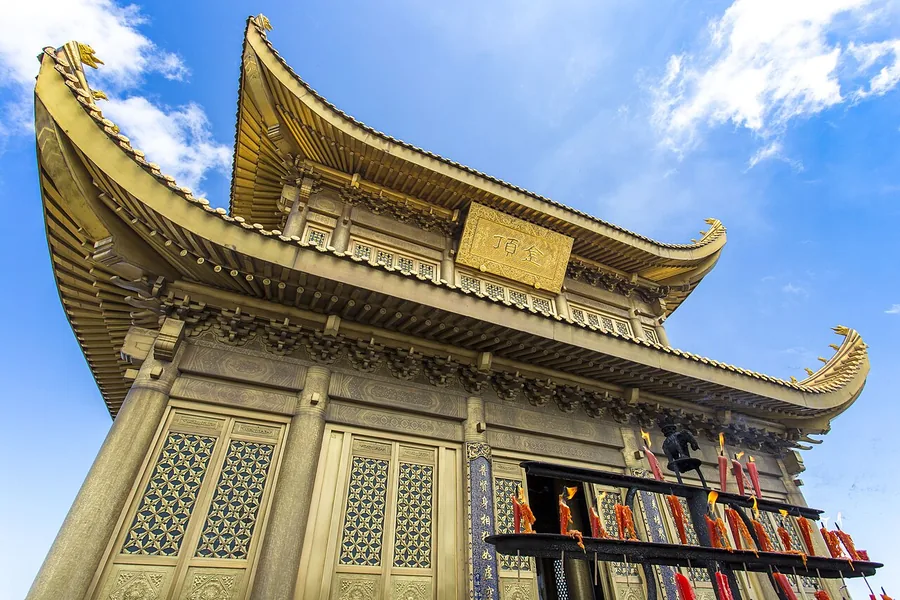 A gilded Buddhist hall on Golden Summit, Mount Emei, Sichuan; 7 August 2016.