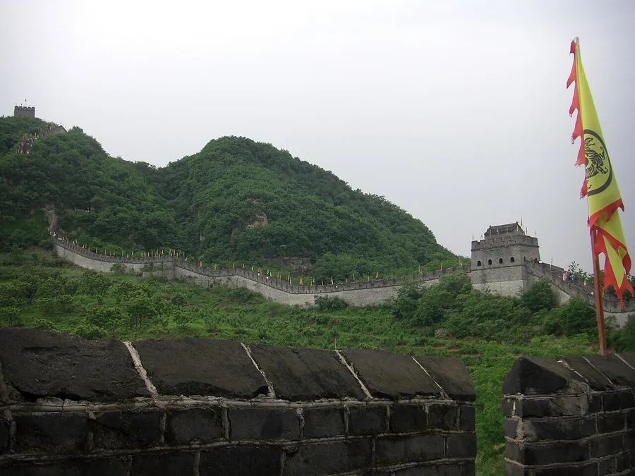 Restored wall and watchtowers climbing Hushan near Dandong. Photographed on 11 October 2009.