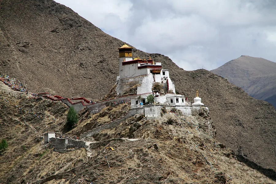 Yumbulagang palace on its rocky hill above the Yarlung Valley, Tibet. Photographed on 27 May 2014.