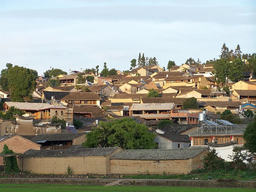 Traditional tiled roofs on the hillside of Heshun near Tengchong, June 2011.