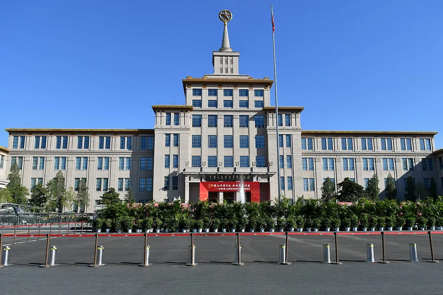 The facade of the Military Museum of the Chinese People's Revolution in Beijing after its 2017 reopening.