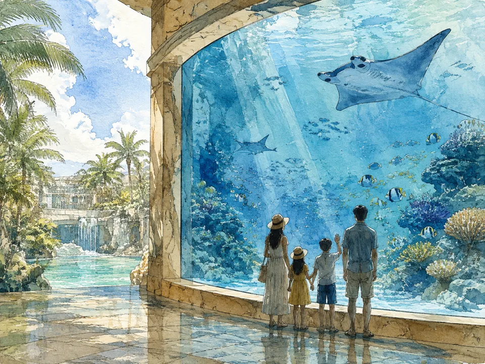 Watercolor interpretation of Atlantis Sanya in Haitang Bay, Sanya, Hainan.