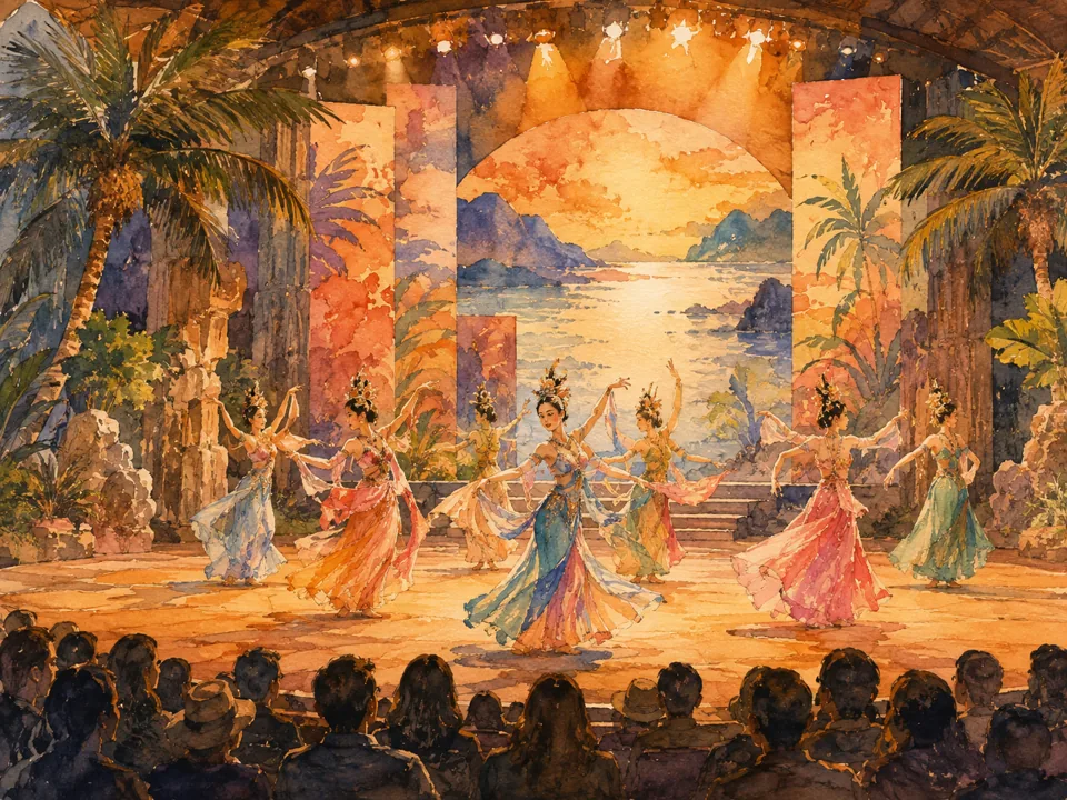 Watercolor interpretation of Sanya Romance Park in Sanya, Hainan.