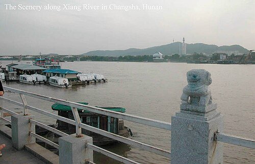 View across the Xiang River towards Yuelu Mountain in Changsha.