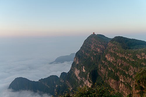 Wanfo Summit on Mount Emei above a sea of clouds.