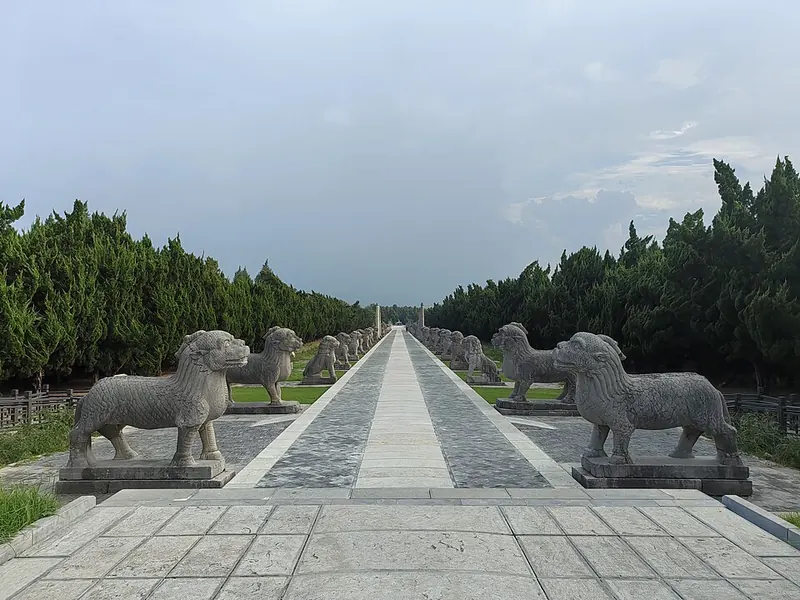 Stone animals lining the sacred way at the Ming Imperial Tombs in Fengyang.