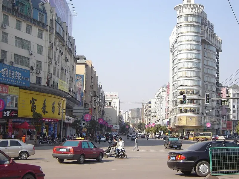 A downtown street intersection in Pingxiang, Jiangxi (江西萍乡), photographed in 2003.