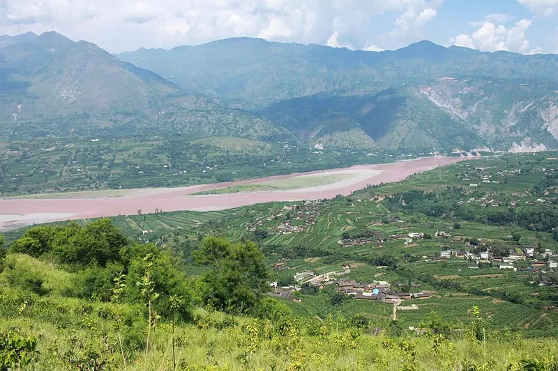 A river valley seen from Huidong County (会东县), within Liangshan Yi Autonomous Prefecture.