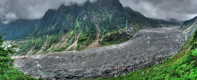 Hailuogou glacier and its mountain valley.