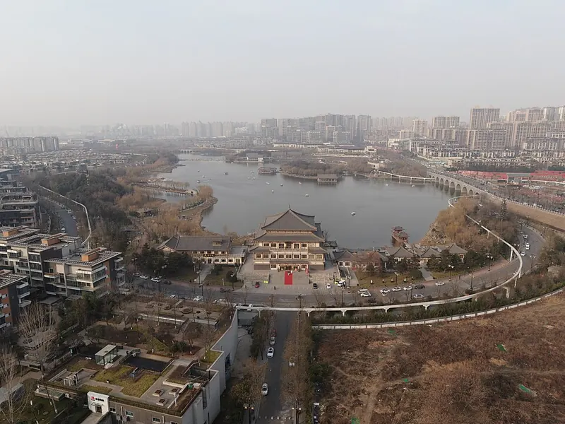 Aerial view of Qujiang Pool Heritage Park · 曲江池遗址公园