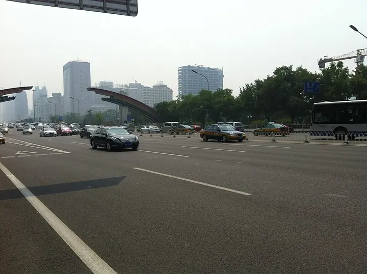 An urban intersection in Dongcheng District, Beijing.