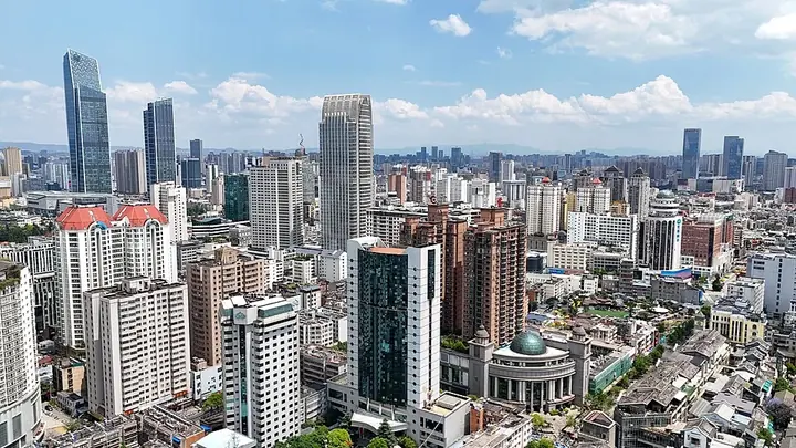 An aerial view of the skyline in Wuhua District, Kunming.