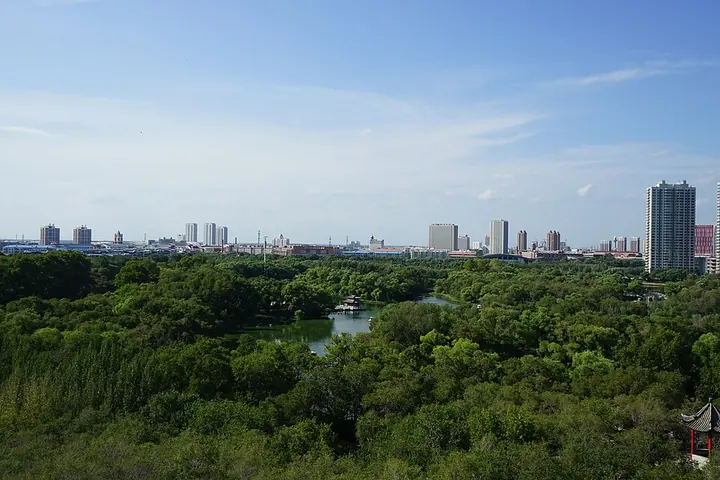 Longsha Park viewed from Tianyuan Pavilion, photographed in 2017 · 龙沙公园 Photograph date recorded by the source: 30 July 2017, 15:31:03. Shown locality: Longsha Park (龙沙公园), Longsha District (龙沙区).
