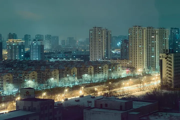 The urban skyline of Tiexi District, Shenyang, at night. Photo: 2017-01-28.