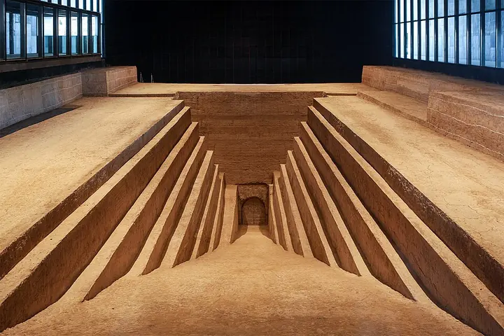 Excavated sloping tomb passage at Cao Cao Mausoleum, Anyang · 安阳曹操高陵斜坡墓道