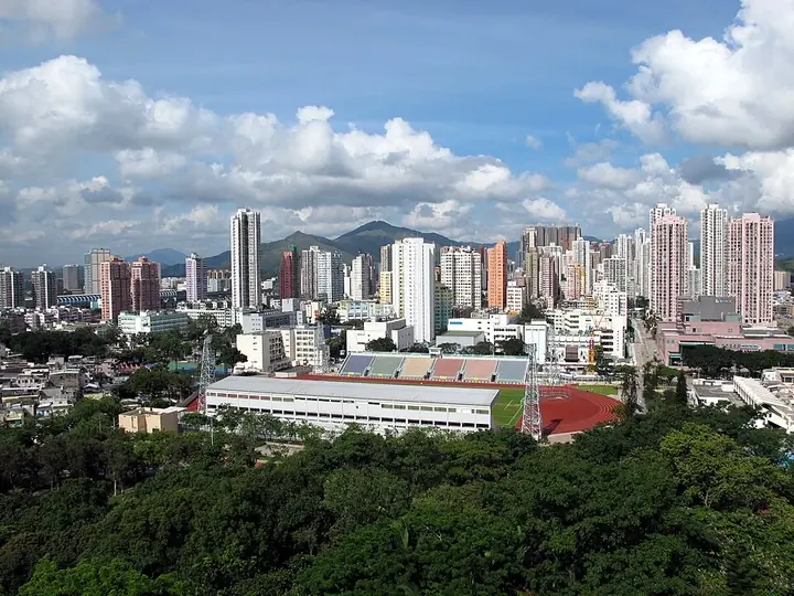 The skyline of Yuen Long in Hong Kong's Yuen Long District. Photo: 2010-06-19.