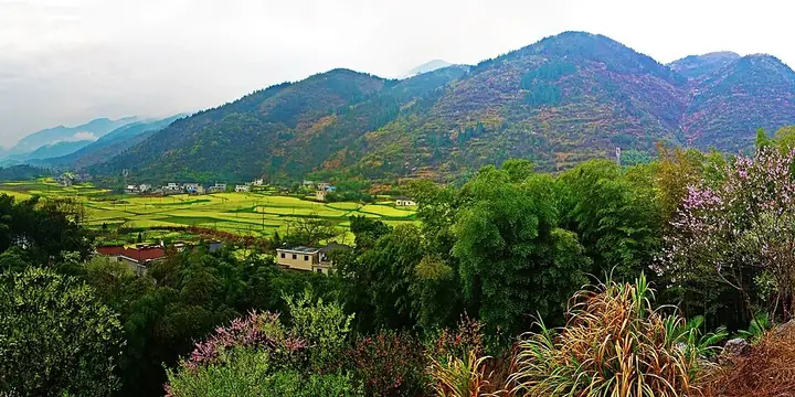 Lingjiao village, fields and mountain slopes in Qidu Town, Shitai County. Photo: 2012-04-05 18:14:52.