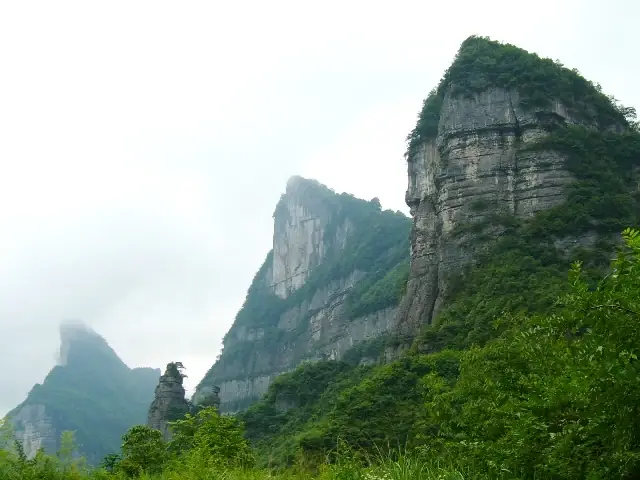 The wooded southern cliffs of Mount Jinfo in Nanchuan District, Chongqing. Photo: 2006-06-30.