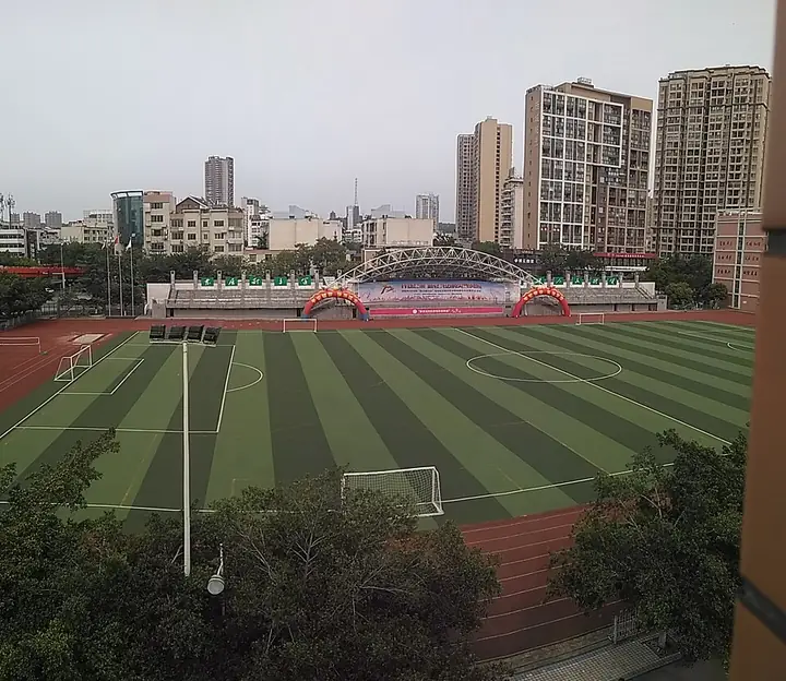 The sports field of Deyang No. 5 Middle School’s Jinghu campus in Jingyang District.