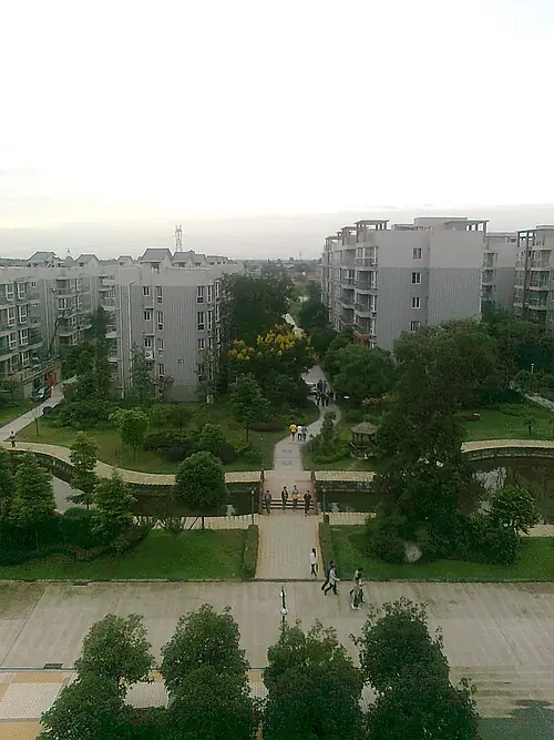 Residential buildings and landscaped grounds in Guanghan, Sichuan.