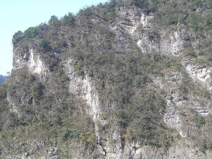 Rocky wooded slopes at Banzhulin in Qingchuan County, Sichuan.