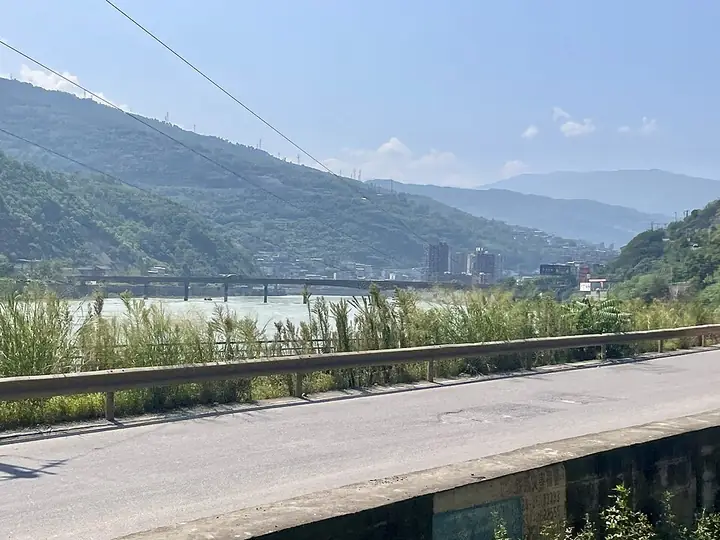 The Dadu River valley near Ebian’s county seat, viewed from a riverside road in Ebian Yi Autonomous County.