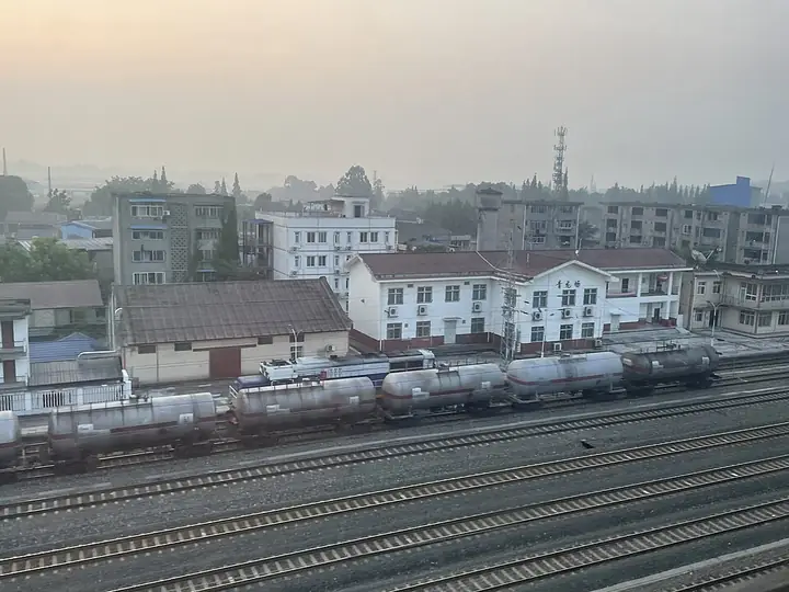Qinglongchang railway yard and nearby buildings in Pengshan District, Meishan.