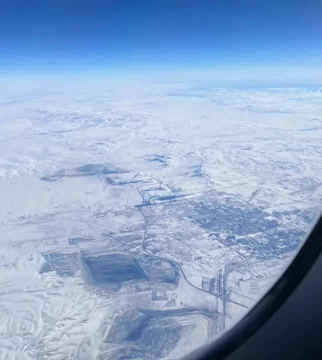 Xilinhot in winter, photographed through an aircraft window